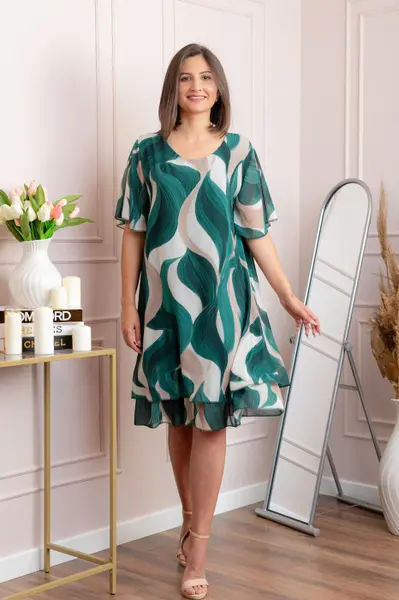 Rochie dama Frances verde cu imprimeu abstract