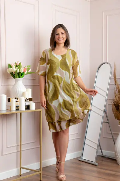 Rochie dama Frances verde olive cu imprimeu abstract