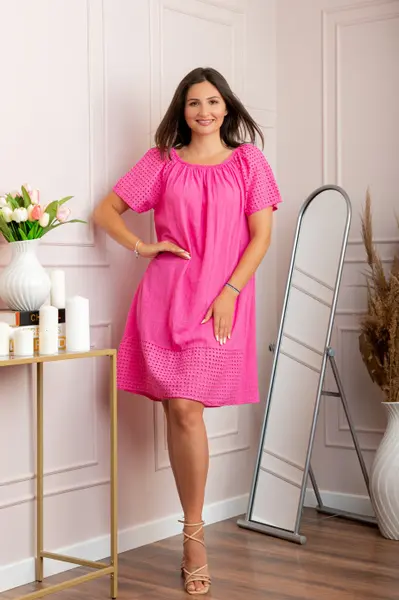 Rochie dama fuchsia din bumbac Sandy cu perforatii