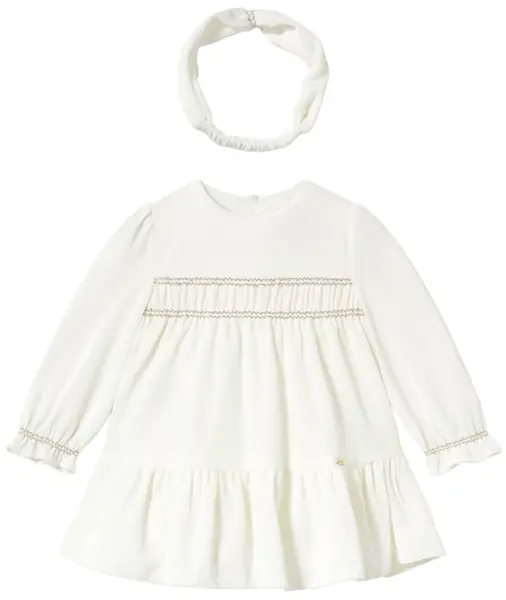 Rochie de catifea cu mâneci lungi Mayoral - Cu diademă, albă, 18 luni