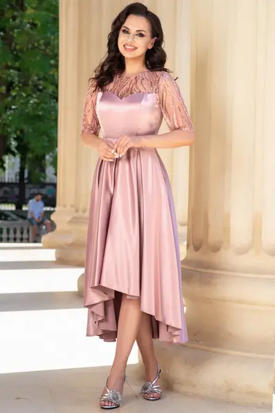 Rochie de ocazie asimetrica roz Deniz