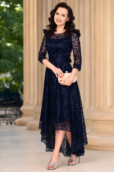 Rochie de ocazie bleumarin asimetrica Francesca cu model din catifea