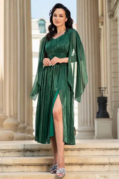 Rochie de ocazie midi in clos Sabrina verde din voal peliculizat