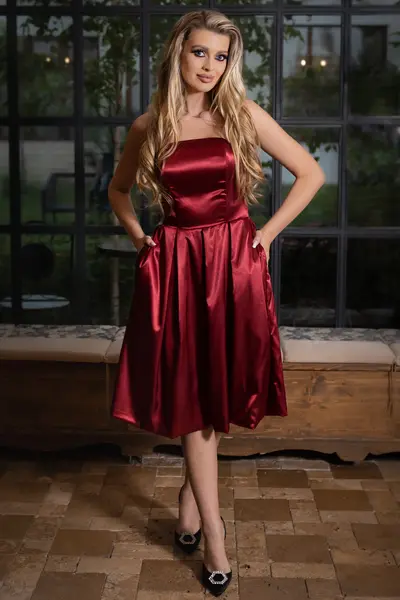 Rochie din Satin Visiniu Juliette
