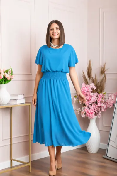 Rochie eleganta albastra Francesca cu talie incretita
