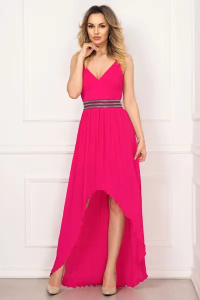 Rochie eleganta de seara Xara fucsia asimetrica plisata