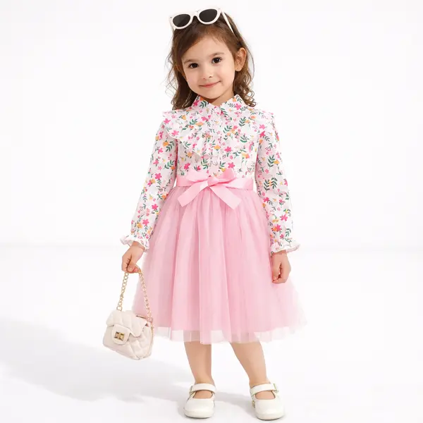 Rochie Elegantă Fetițe Roz cu Imprimeu Floral Dania - 3-4 ani