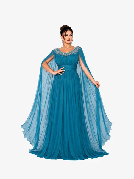 Rochie Eleganta “Flores”, Turcoaz - M