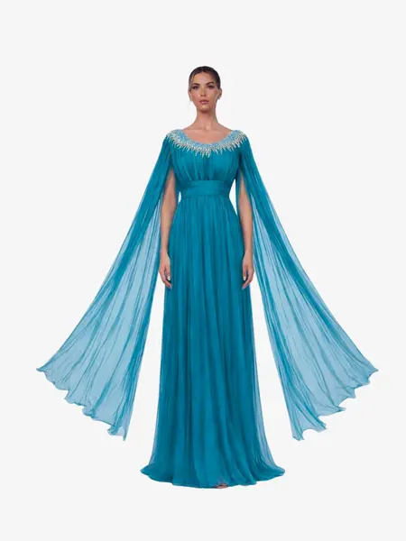 Rochie Eleganta “Flores”, Turcoaz - (Video) - M