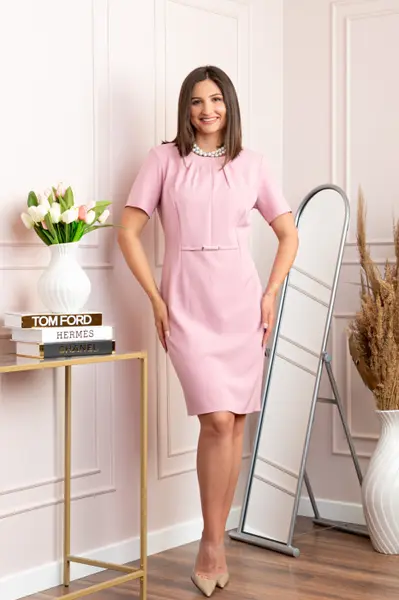 Rochie eleganta office roz pudrat Alondra cu croi cambrat