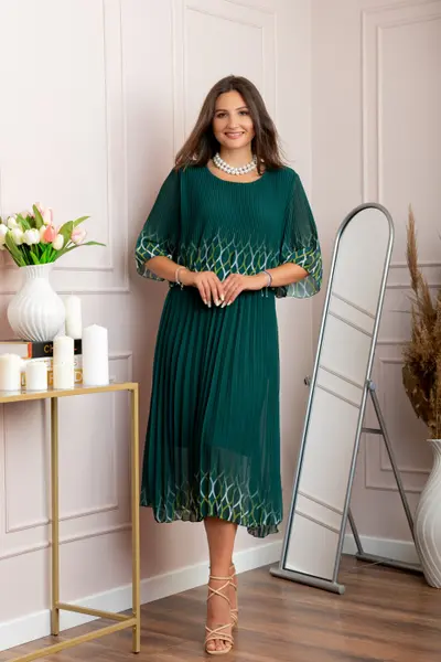 Rochie eleganta plisata Aimee din voal verde