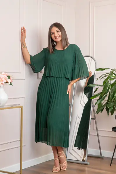 Rochie eleganta plisata Arielle - Verde
