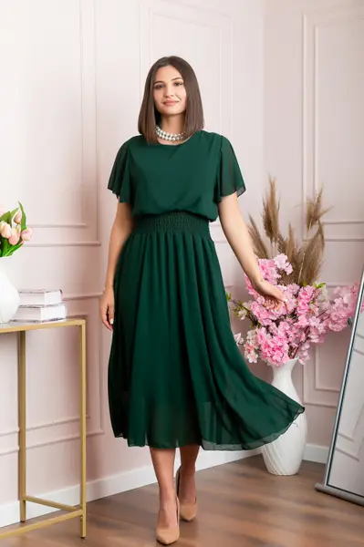 Rochie eleganta verde Francesca cu talie incretita