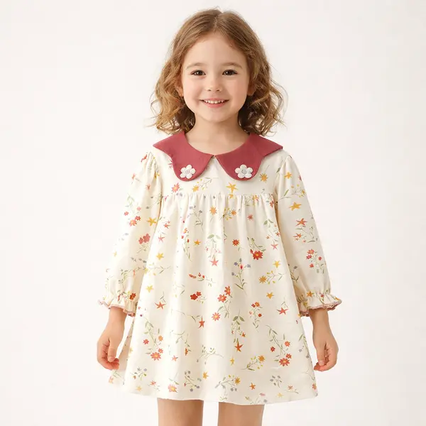 Rochie Fetițe Crem cu Floricele Sabina - 12-18 luni