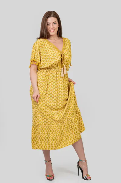 Rochie galbena cu ciucuri si model mandala