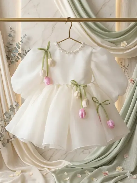 Rochie ivory eleganta cu flori handmade - Kitty