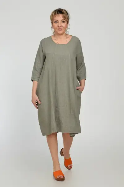 Rochie lalea din in, masura mare, bej inchis