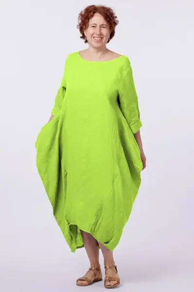 Rochie lalea in colturi, din in, verde lime