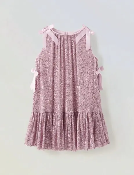 Rochie lila din paiate accesorizata cu fundite pentru fete - Sara