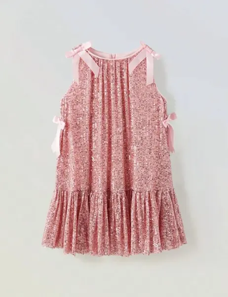 Rochie lila din paiate accesorizata cu fundite pentru fete - Sara