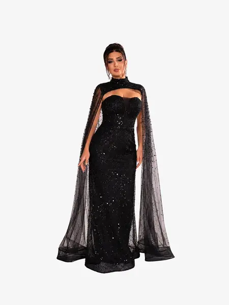 Rochie Lunga “Altesa”, Negru - 3XL