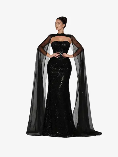 Rochie Lunga “Altesa”, Negru - (Video) - 3XL
