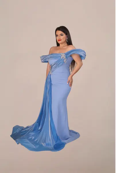 Rochie Lunga "Angelina Luxury", Albastra - XXL