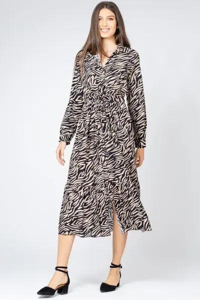 Rochie lunga animal print, tip camasa, din vascoza