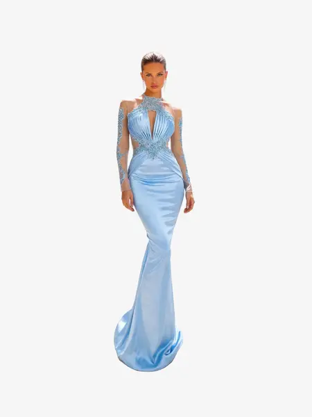 Rochie Lunga "Azira", Albastru Deschis - L
