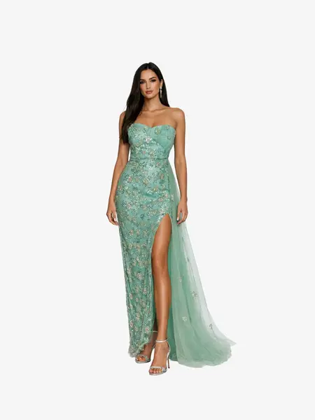 Rochie Lunga cu Cristale "Ava", Turcoaz - 3XL