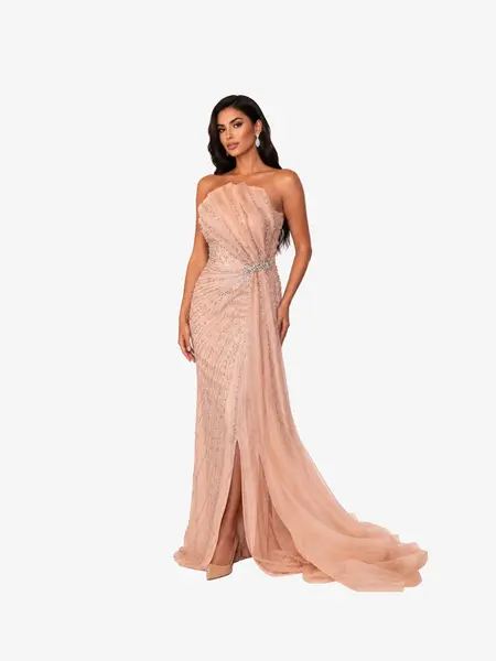 Rochie Lunga cu Trena "Velorya Luxury", Bej - 3XL