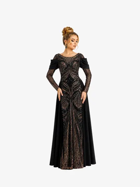 Rochie Lunga "Hecuba", Negru - 4XL