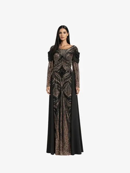 Rochie Lunga "Hecuba", Negru - 4XL