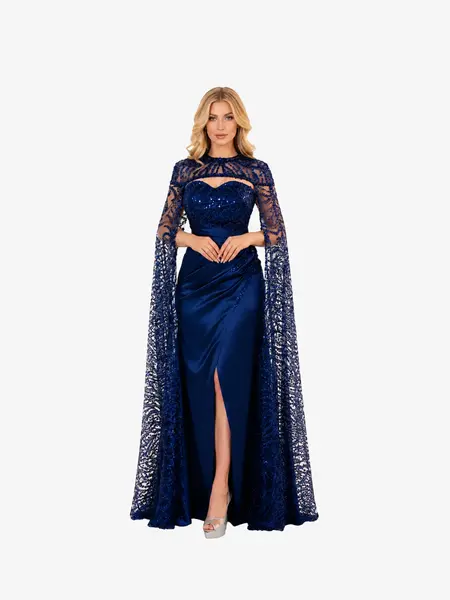 Rochie Lunga "Polina", Albastra cu Capa detasabila - XXL
