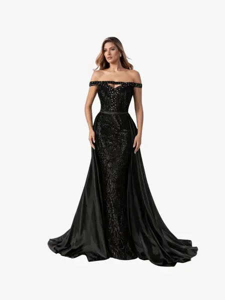 Rochie Lunga "Rebeca", Neagra - 3XL