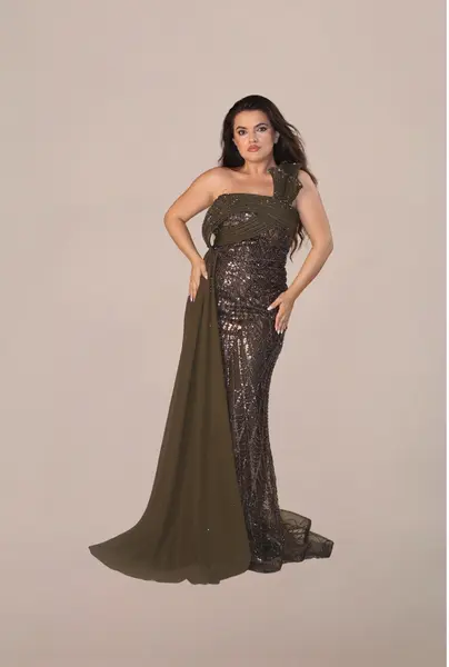 Rochie Luxury “Farya”, Verde Oliv Inchis - L
