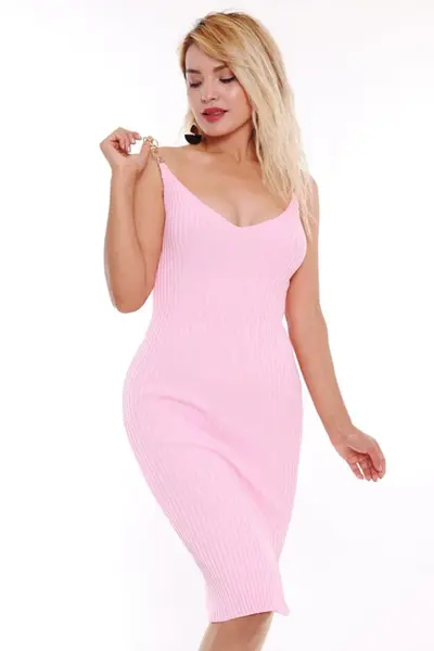 Rochie mulata Sofy, cu bretele din lant, Roz pal, Marime S/M
