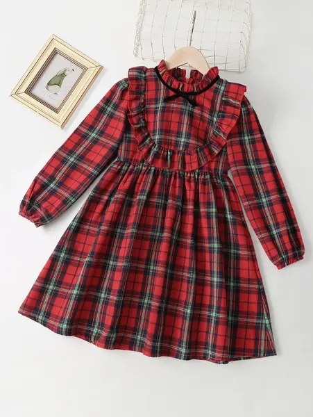 Rochie rosie casual pentru fete in carouri - 11 ani, 10 ani, 6 ani