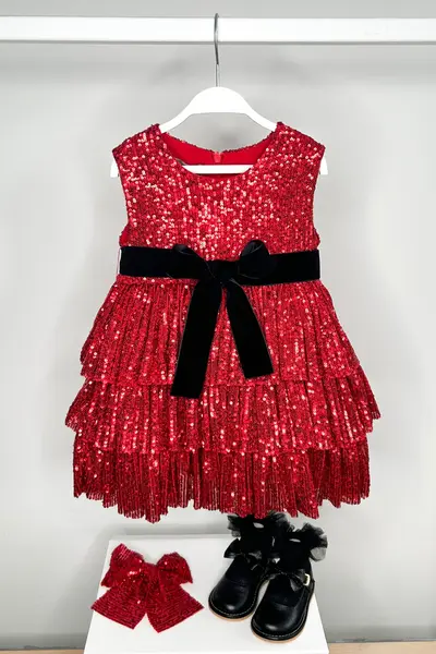 Rochie rosie elegantă din paiete pentru fete - 4-5 ani