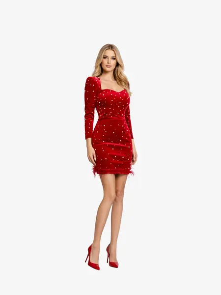 Rochie Scurta "Pearl", Rosu - S
