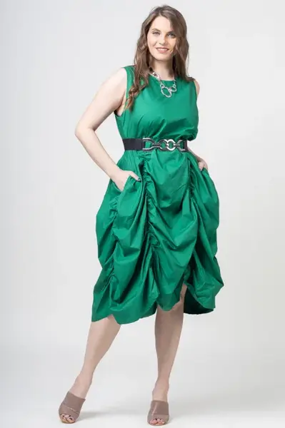 Rochie spectaculoasa verde, din poplin satinat, cu falduri