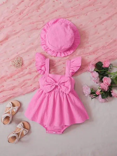 Rochie tip salopeta cu palarie - roz / 6-9luni