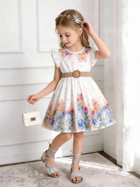 Rochiță Elegantă Fetițe Florală cu Curea Patricia - 5-6 ani