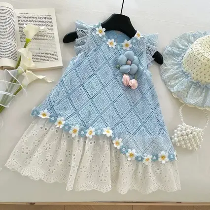 Rochita Fetite Albastra cu Tulle Amalia - 6-7 ani