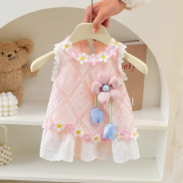 Rochita Fetite Roz cu Broderii Kiara - 3-6 luni
