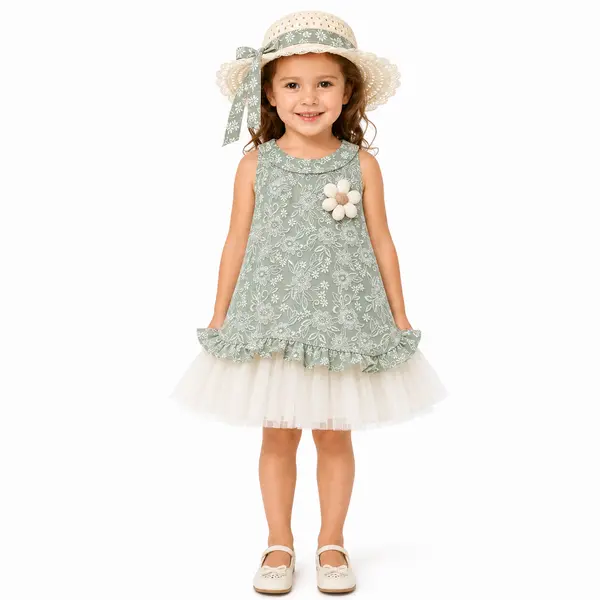 Rochita Fetite Verde cu Tulle Amalia - 5-6 ani