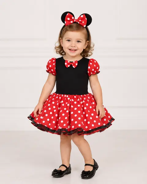 Rochiță Roșie Minnie cu Cordeluță pentru Fetițe Elisa - 5-6 ani
