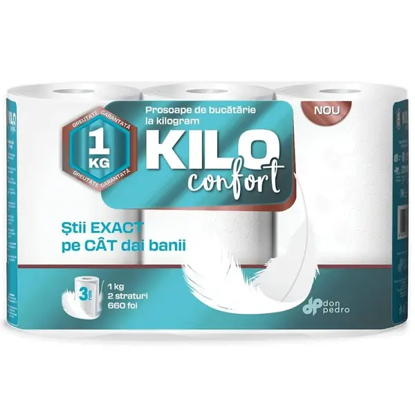 Rola prosop 2 straturi 35 m 3 role/set Kilo Confort Rola prosop 2 straturi 35 m 3 role/set Kilo Confort