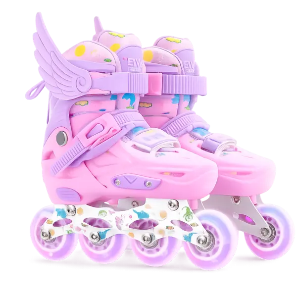 Role copii reglabile 2 in 1 Angel Wings Pink cu casca si protectii ( marime M )