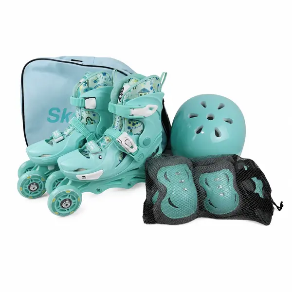Role reglabile 2 in 1 cu protectii complete ( marime S ) - Model Panda Turquoise